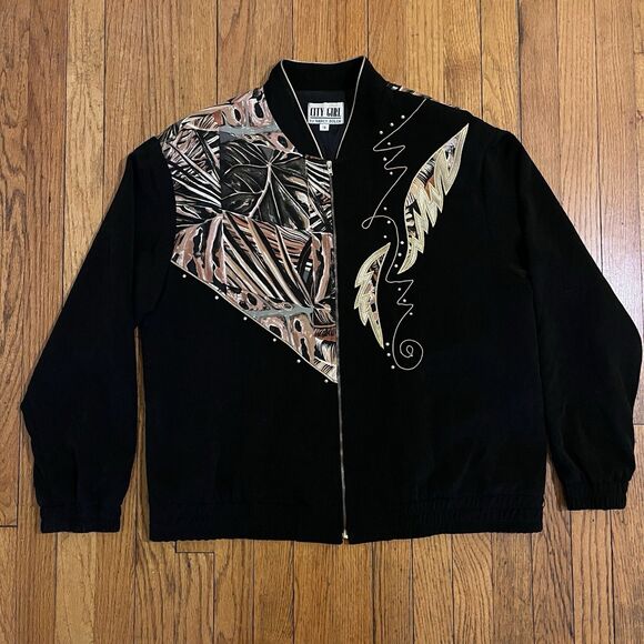 80’s Workout Mom Vintage Nancy Bolen Embroidered Track Jacket Plant Print Sz 14 - Picture 1 of 16